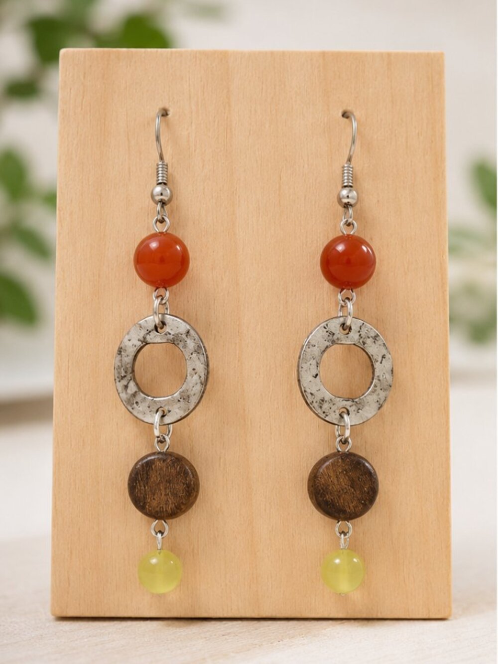 Handmade, One-of-a-kind, Warm Earthy Color earrings with surgical steel hooks